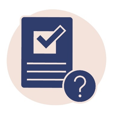 A document that shows a check box with a tick. Next to the document is a question mark.