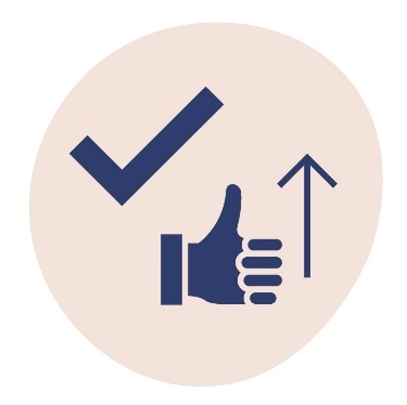 A tick and a thumbs up with an arrow pointing up.