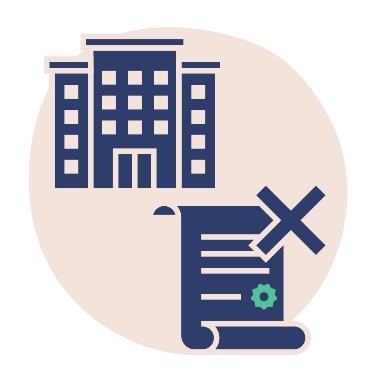 A large building and a law document with a cross on it.