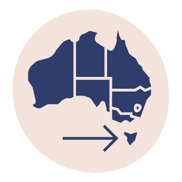 A map of Australia with an arrow pointing to Tasmania.