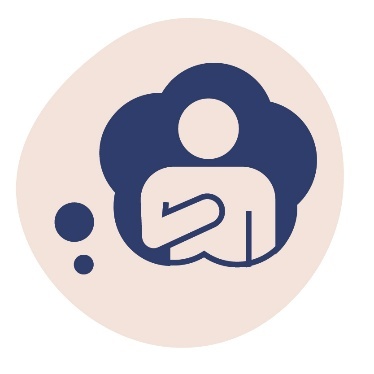 A thought bubble that shows a person pointing to themself.