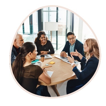 A group of people having a meeting.