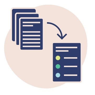 An arrow pointing from a long document to a shorter Easy Read document.
