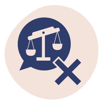 A speech bubble that shows an unbalanced scale with a cross.