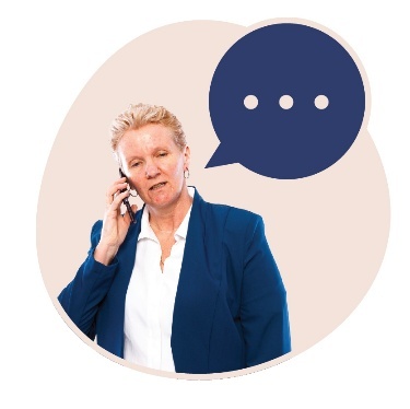 A person making a phone call. Above them is a speech bubble.