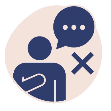 A person pointing to themself with a speech bubble. There is a cross next to them.