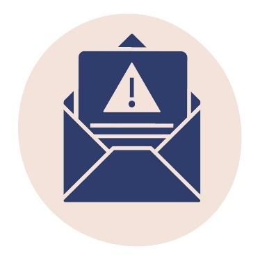 A form with a problem icon on it poking out of an envelope.