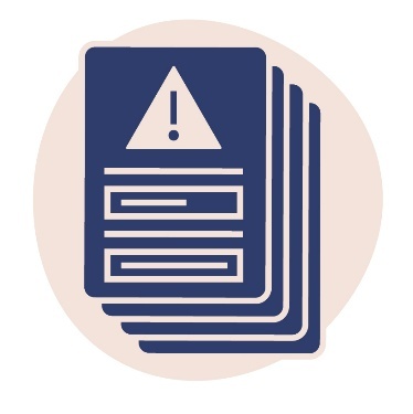 A stack of forms with a problem icon on it already filled in.