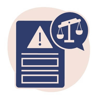 A form with a problem icon on it and space to fill in information. Next to the form is a speech bubble that shows an unbalanced scale.